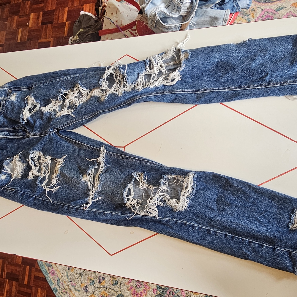 Distressed Blue Jeans